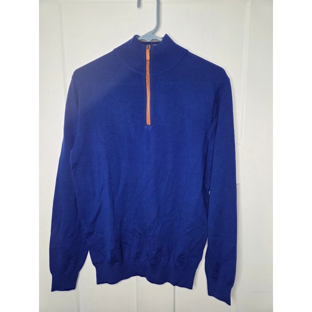 collars & co‎ Cashmere Touch Australian Merino Quarter Zip Sweater Royal Blue